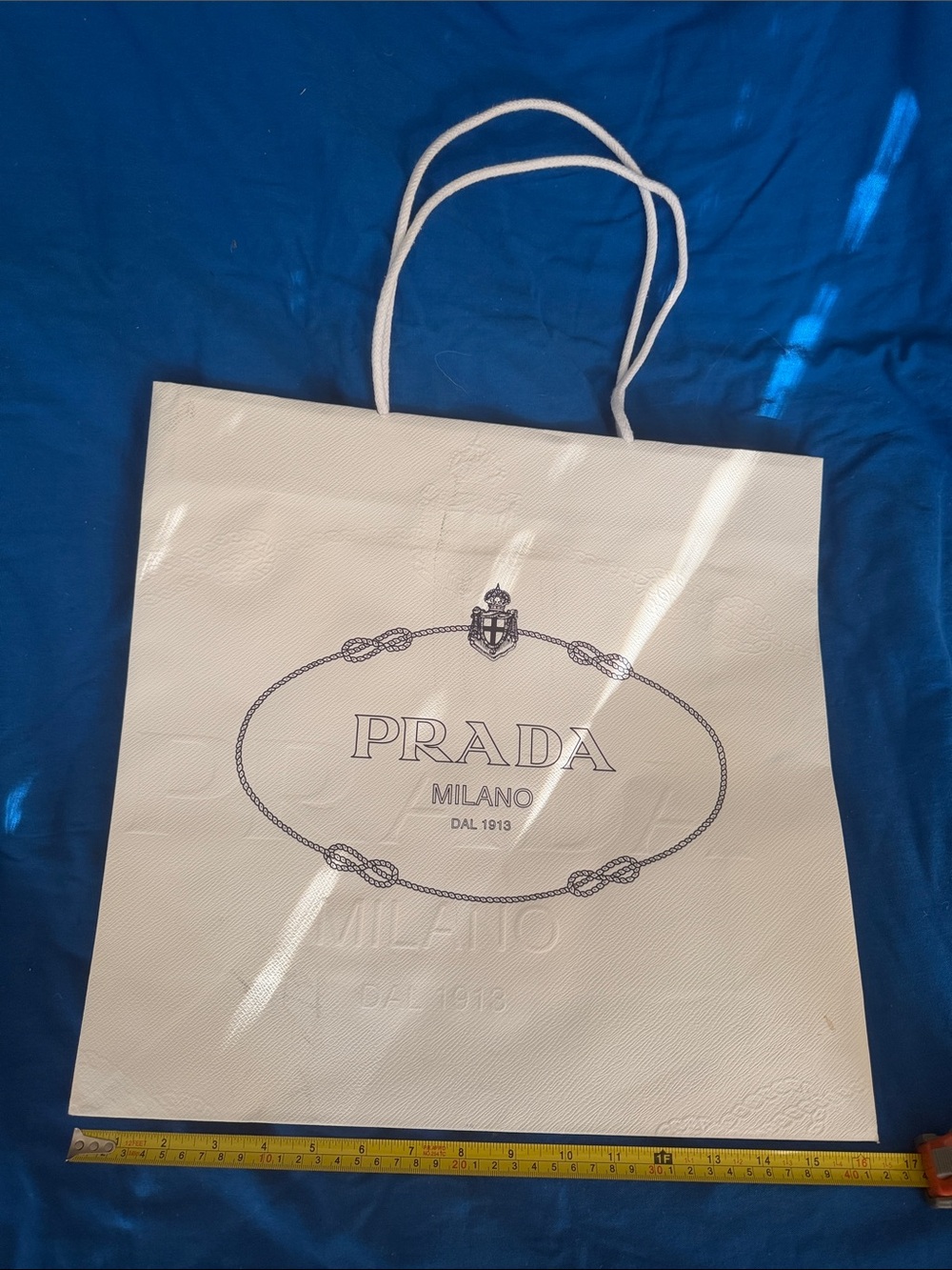 Prada White Logo shopping Bag with Rope Handles